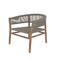 Modern Wooden Single Chair With Wicker Armrests And Beige Seat Design