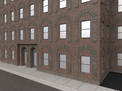 Brick Downtown Commercial Building Residential City Game Asset 3d model