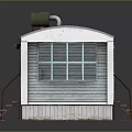 White Mobile Home Exterior Design With Red Shutters Silver Roof And Steps