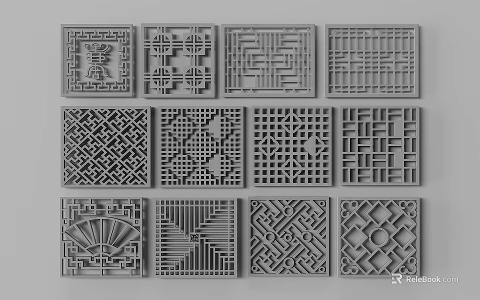Classic Lattice Window Designs With Various Intricate Geometric And Traditional Patterns 3d model 