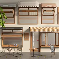 Casement Windows Modern Wooden Cafe Shop Front with Awnings Tables Chairs and Blackboard Menu