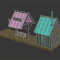 Rustic Post Station Model With Green And Blue Roof Wooden Structure And Platform