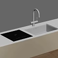 Modern Black Kitchen Sink With Drainer And Faucet On White Countertop And Gray Wall