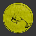 Muscular Green Frog Character Standing With Blue Pink Surfboard On Round Base