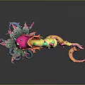 Colorful 3D Fantasy Monster Game Movie Character with Pink Yellow Body Spikes and Tentacles