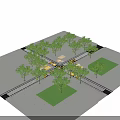 Municipal Road Crossroads With Traffic Signs Directional Arrows And Trees
