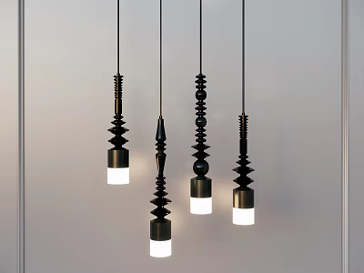 Modern Unique Pendant Lights With Black Structures And White Lampshades Design 3d model