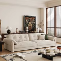 Cozy Modern Living Room Interior With Beige Sofa Decorative Painting And Window Blinds