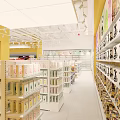 Shopping Mall Retail Store With Yellow Facade And Shelves For Product Displays