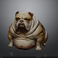 Chubby Brown And White Bulldog With Wrinkled Skin On Dark Smooth Surface