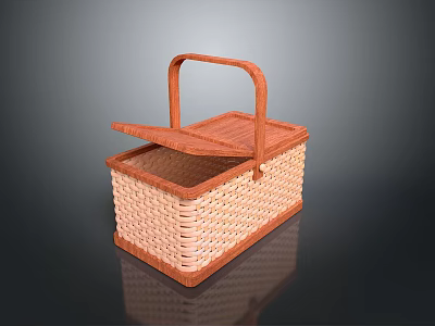 Wicker Storage Basket With Lid And Handle Handwoven Natural Fibers Practical Home Organizer 3d model