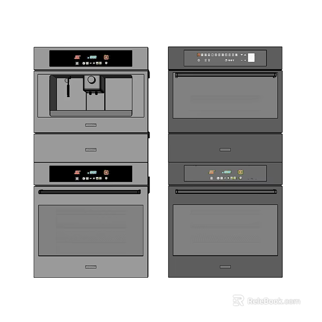 Stacked Modern Kitchen Appliances With Digital Control Panels And Multiple Functions 3d model