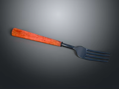 Elegant Cutlery Set With Red Wooden Handle And Black Metal Tines Design 3d model