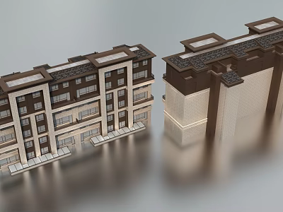 Modern Multistory Residential Building Exterior With Brown Beige Facade And Roof Details 3d model