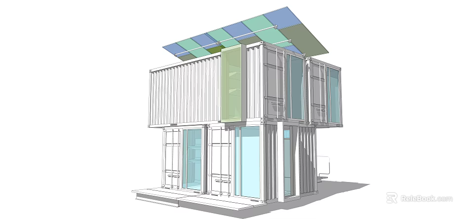 Industrial Container Modular Building Equipment Featuring Solar Panels Large Windows And Modern Design 3d model 