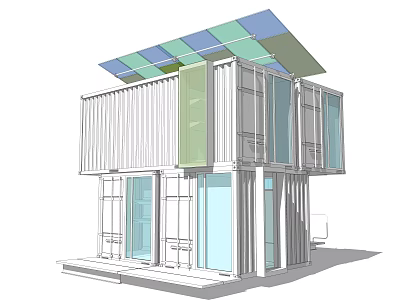 Industrial Container Modular Building Equipment Featuring Solar Panels Large Windows And Modern Design 3d model