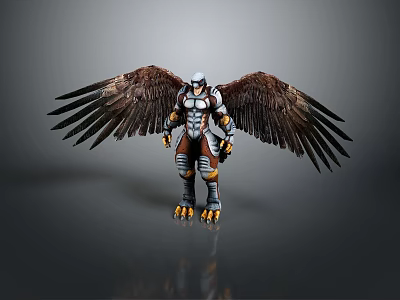 Realistic Game Movie Character With Large Brown Eagle Wings Armored Warrior Standing Pose 3d model