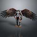 Realistic Game Movie Character With Large Brown Eagle Wings Armored Warrior Standing Pose