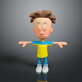 Cartoon Boy Character 3D Model Brown Hair Yellow Shirt Blue Pants White Shoes Arms Outstretched