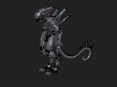 Futuristic Robotic Creature With Metallic Armor Spiked Tail And Sharp Limbs 3d model