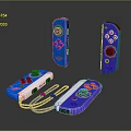 Blue And White Electronic Game Controllers With Wrist Straps Displayed In Multiple Angles