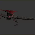 Mythical Red Dragon Creature Flying with Extended Red Wings and Sharp Black Scales