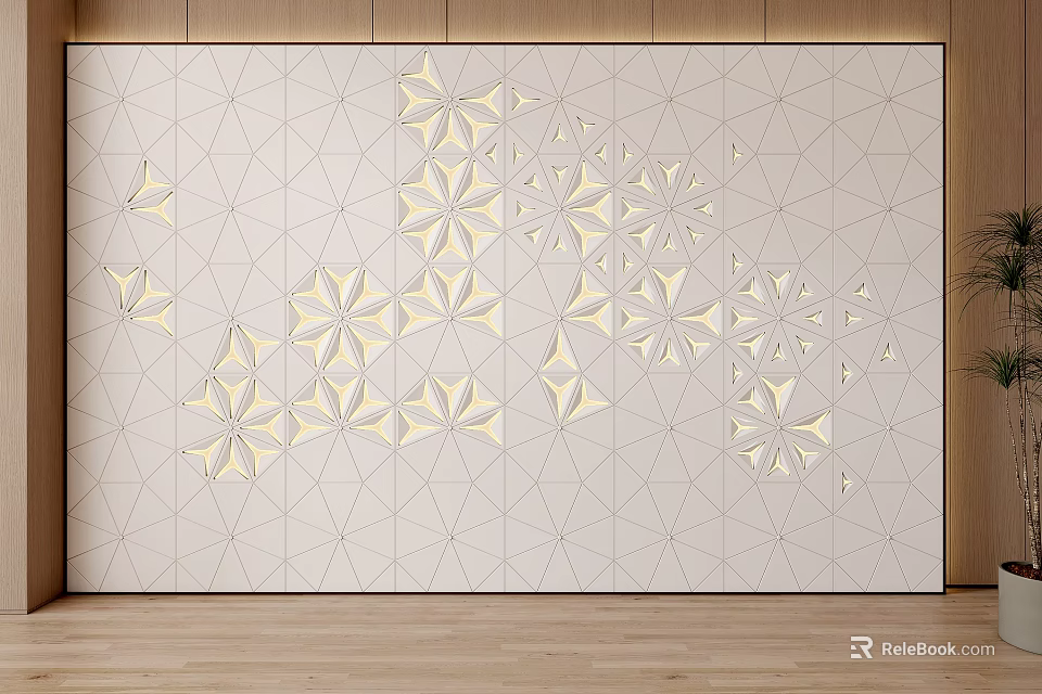 Decorative Modern Sofa Background Wall With 3D Geometric Patterns And Gold Accents 3d model 