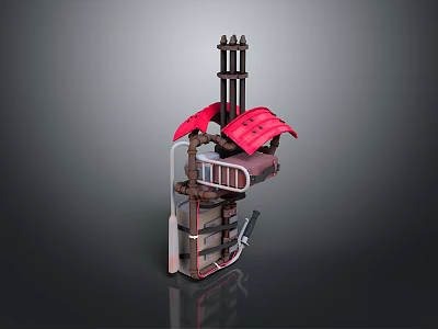 Modern Red Household Appliance with Layered Structure and Stand Design Details 3d model