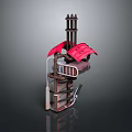 Modern Red Household Appliance with Layered Structure and Stand Design Details