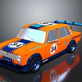Orange Race Car With Number 34 Blue Rear Spoiler Racing Livery And Sporty Design