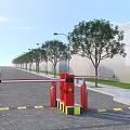 Single pole road gate street light osmanthus tree sidewalk 3d model