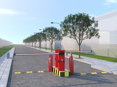 Single pole road gate street light osmanthus tree sidewalk 3d model