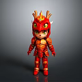Cute Red Dragon Themed Character In Armor Costume With Golden Horns And Green Eyes