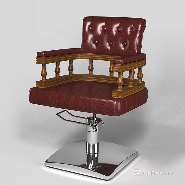 Classic Leather Office Chair With Tufted Backrest Wooden Armrests And Metal Base 3d model 