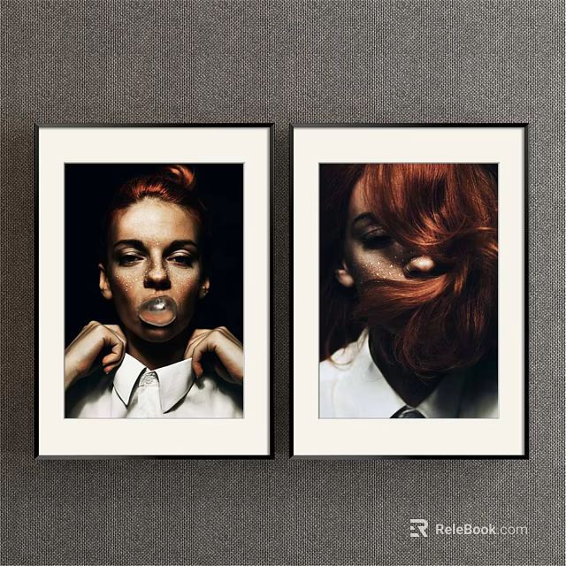 Framed Portrait Paintings Of Red Haired Women In White Shirts With Pearl Details 3d model 