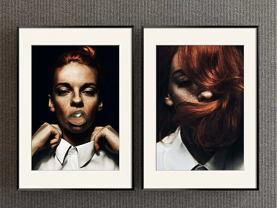 Framed Portrait Paintings Of Red Haired Women In White Shirts With Pearl Details 3d model