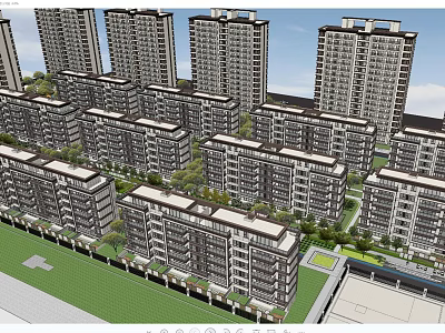 Modern Residential Complex With High Rise And Low Rise Buildings Green Lawns And Trees 3d model