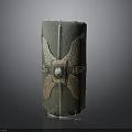 Green Decorative Column With Intricate Eagle Wing Carvings And Metal Accent