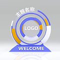 3D Text Themed Logo With Circular Rings Blue Orange White WELCOME Base 3d model