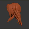 Red Layered Long Hairstyle of Game Movie Character in 3D Model Design