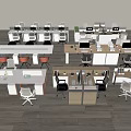 Modern Office Desk Layout With Multiple Workstations Ergonomic Chairs And Computers 3d model