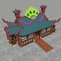 Ancient Chinese Architecture With Green Tiled Roof Overhanging Eaves And Red Pillars