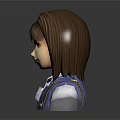 3D Female Character Model With Brown Hair Blue Uniform Red Tie And Gray Shoulder Straps