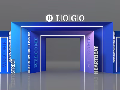 Blue Event Entrance Design With LOGO on Top and Welcome Street Heart Beat Text 3d model