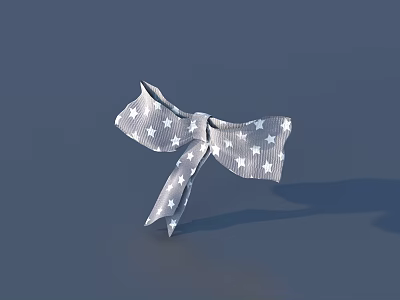 White Star Patterned Decorative Bow with Shiny Finish on Dark Blue Background 3d model