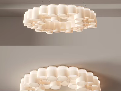 Modern Lighting Combination with Multiple White Cylindrical Shades in Circular Design for Indoor Ceiling 3d model