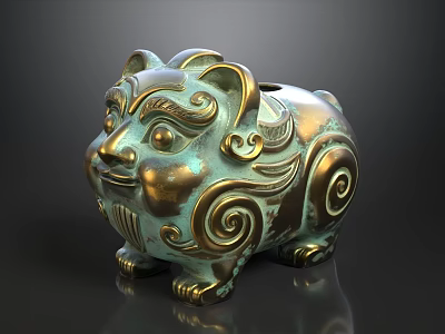 Antique Bronze Animal Figurine With Intricate Spiral Patterns And Decorative Design 3d model
