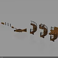 Brown Wooden Spiral Staircase Components Display With Steps Railings And Posts
