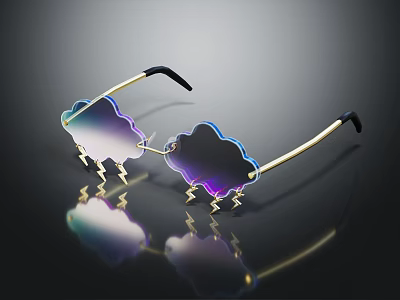 Stylish Cloud Shaped Sunglasses with Gradient Tinted Lenses Lightning Decorations Gold Frame and Black Temples 3d model