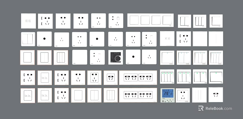 Various Modern Switch Panels With Sockets USB Ports And Digital Display Designs 3d model